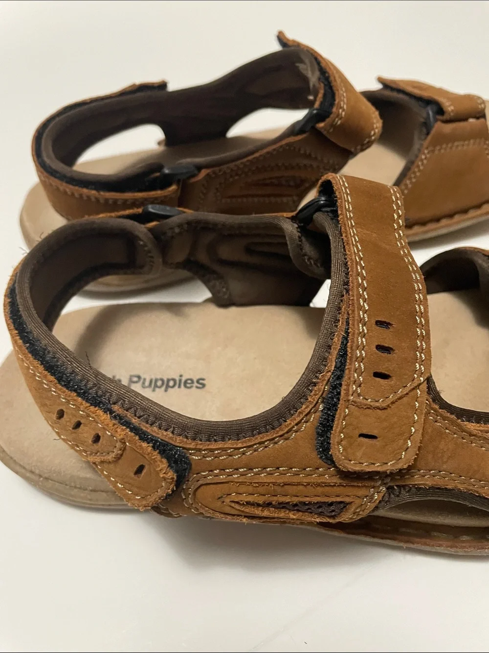 Men’s Hush Puppies Tan Brown Leather Fisherman Sandals Sz 10.5W